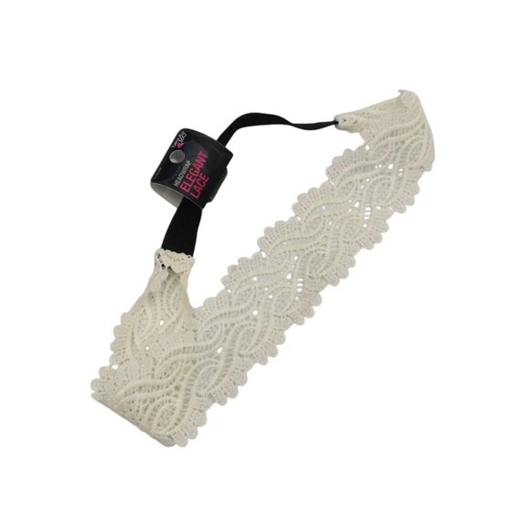 Elegant Lace Elastic Headband Headwrap Ivory Color One Size Fits All - Picture 3 of 3